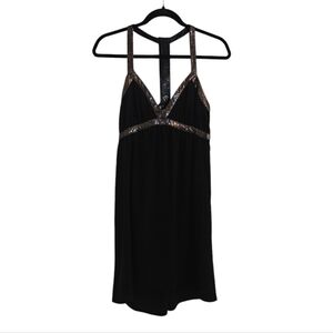 Gentle Fawn Black Dress with Metallic Gold Snake-Print Trim size Small